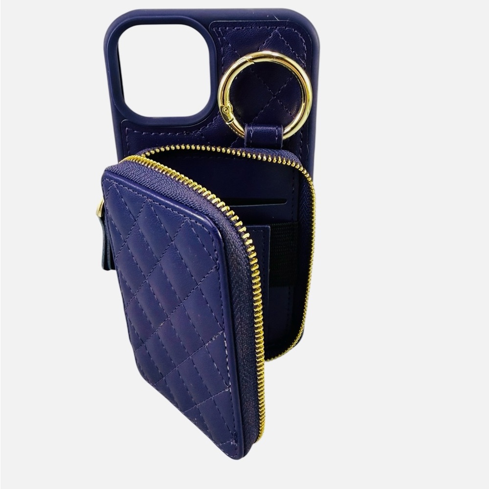 iPhone 13 RFID Wallet Case Card Slots Zipper Finger Ring Holder Kickstand EUC